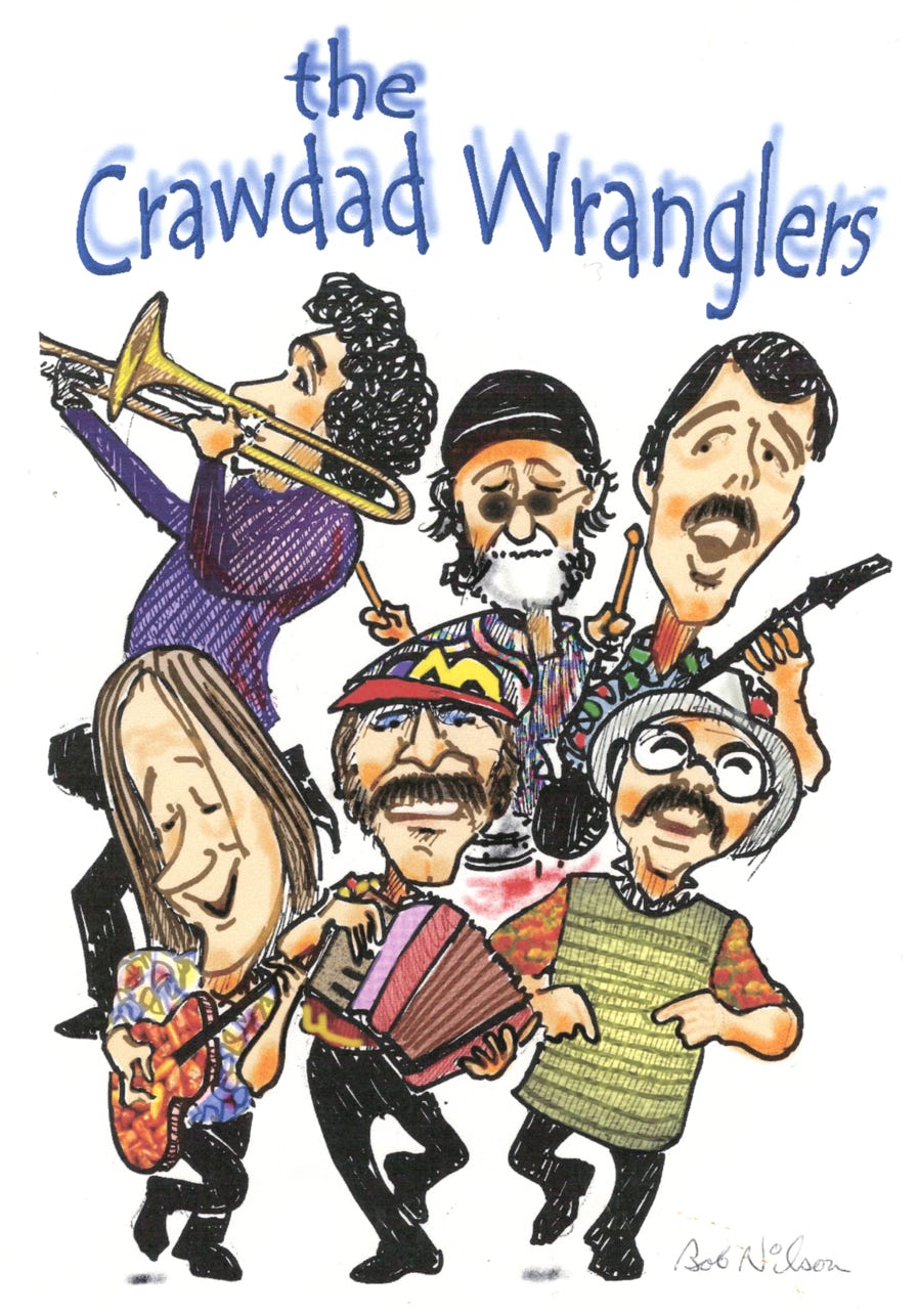 Crawdad Wranglers cajun and zydeco band, drawing by Bob Nilson, New Hampshire