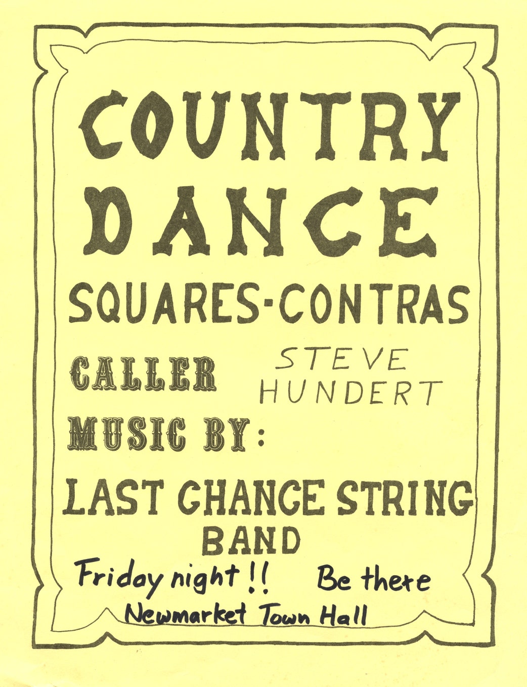 Poster for dance in the Newmarket New Hampshire Town Hall, Last Chance String Band