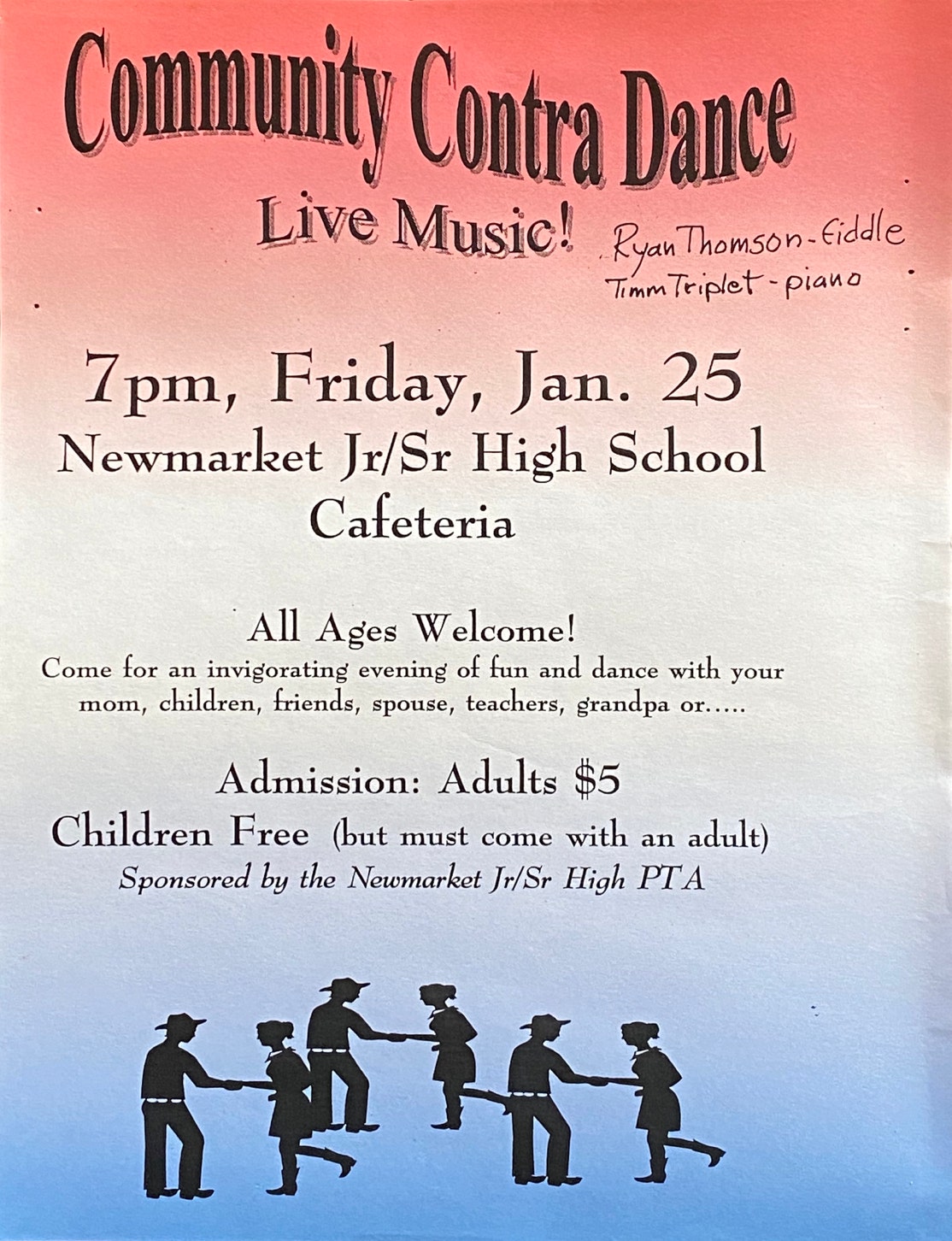 Poster for a Contra Dance in the HIgh School, Newmarket, New Hampshire, Ryan Thomson, Timm Triplet