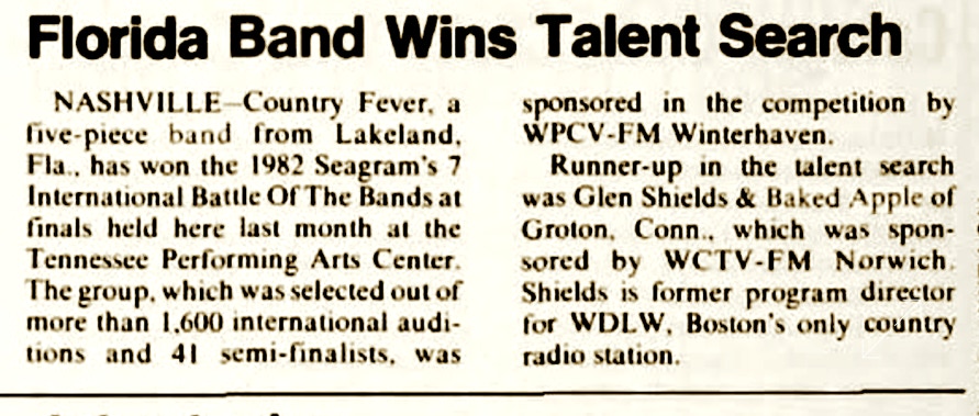 1981 Seagram's 7 International Band competition results in the Baked Apple Band winning 2nd place. they hire Ryan Thomson as fiddler.