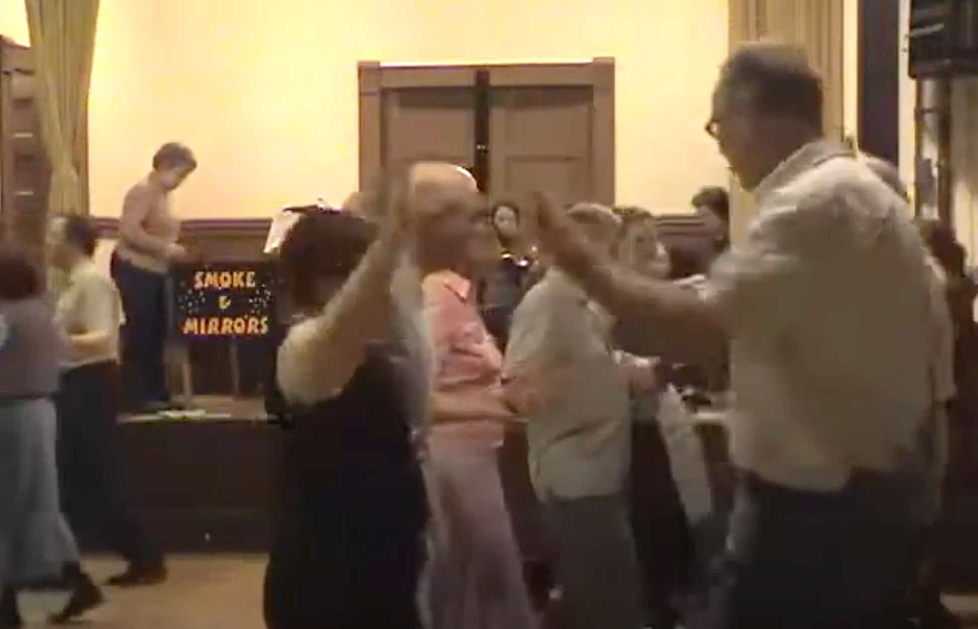 Smoke and Mirrors contra dance band performing at a contra dance in Medway, Massachusetts.