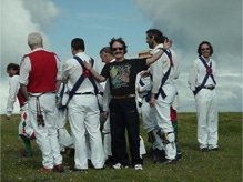 Ryan Thomson waves to the camera, on Morris tour, Belmullet, Ireland
