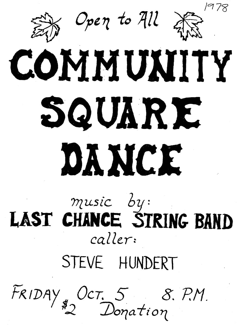 Poster for dance in the Newmarket New Hampshire Town Hall, Last Chance String Band