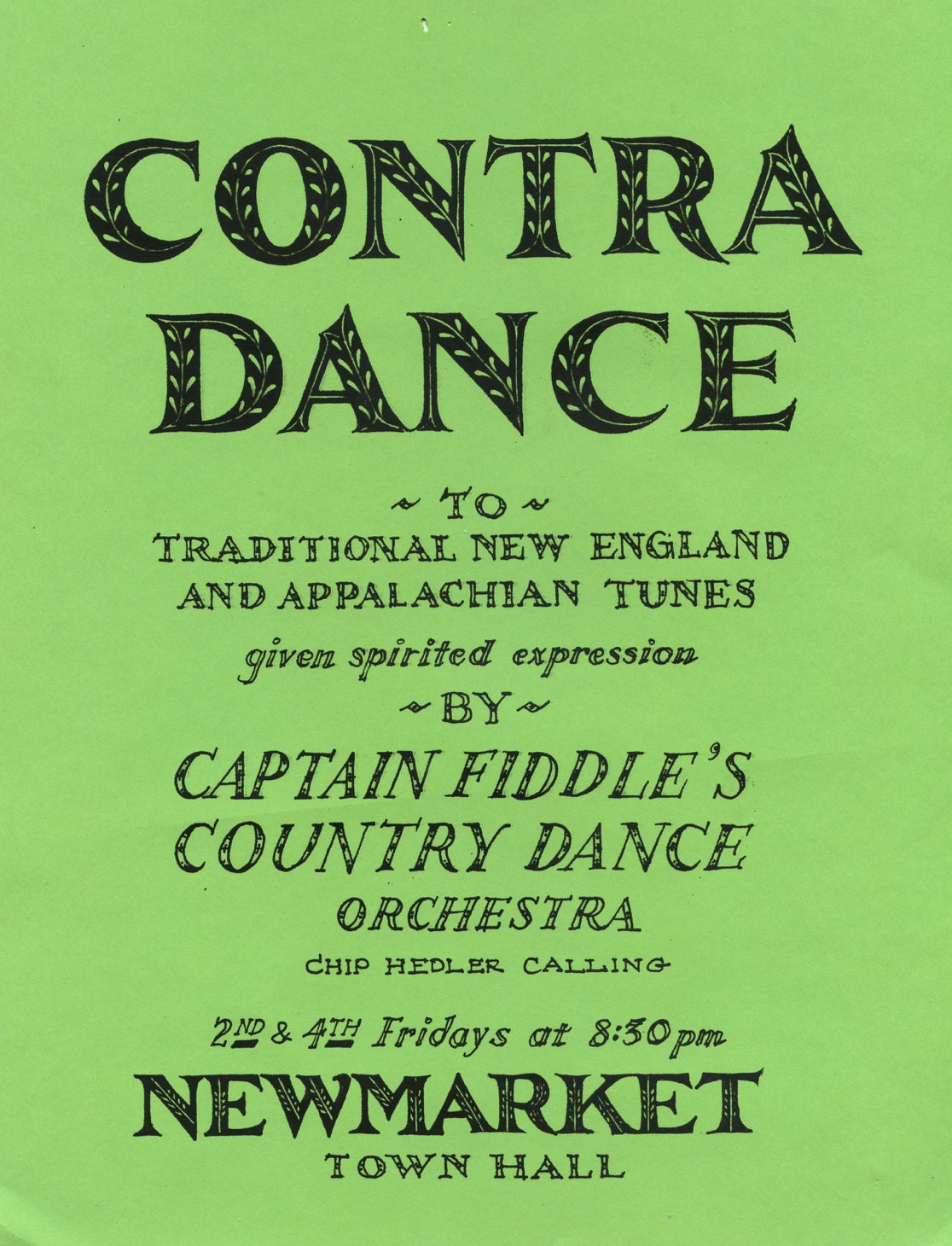 Poster for a Contra Dance, Newmarket, New Hampshire, Captain Fiddle